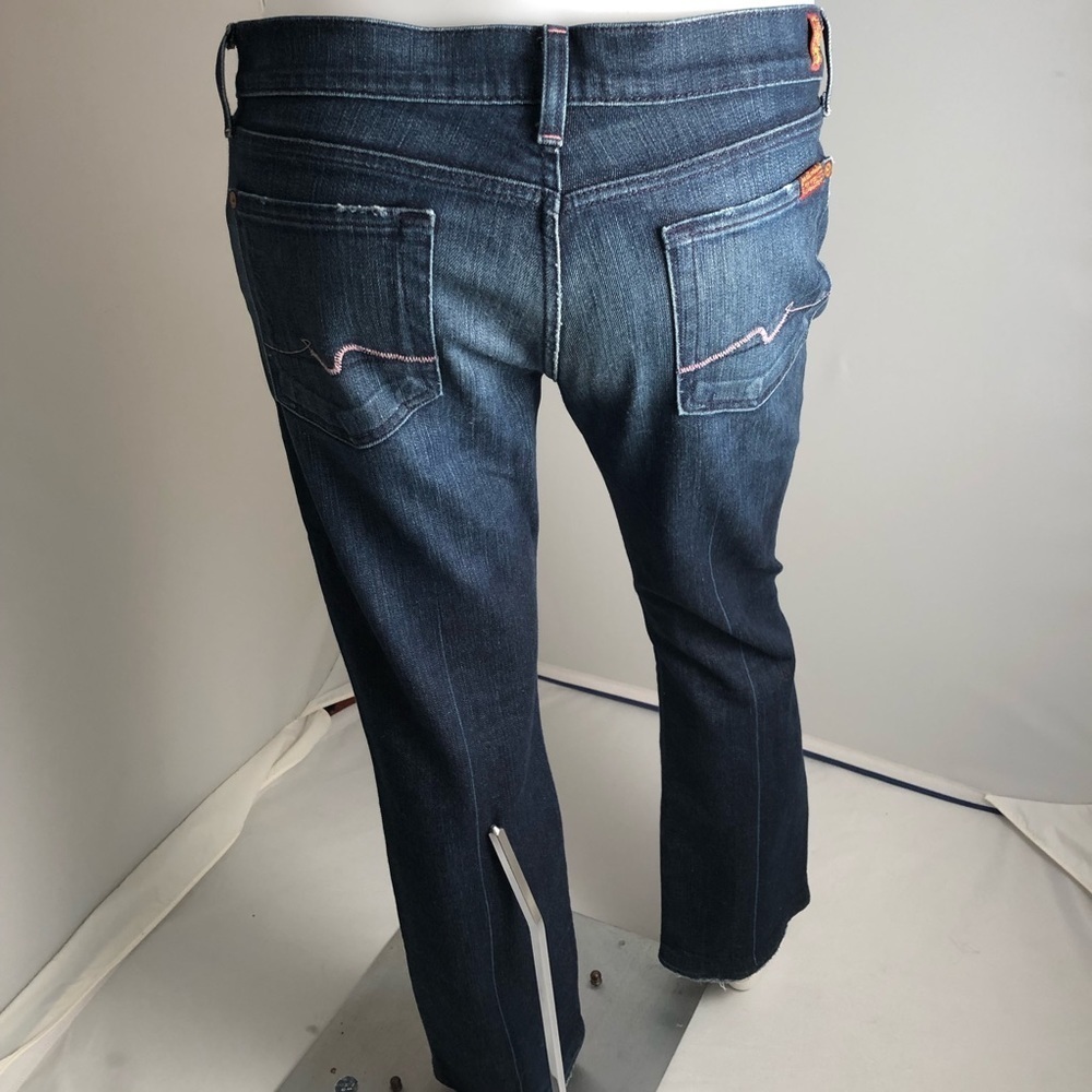 7 for All Mankind pink stitched  bootcut medium wash blue jeans